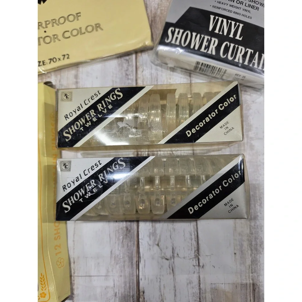 Vintage Vinyl Shower Curtain Yellow Clear 70x72 with Royal Crest Rings